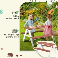 Outsunny Set Masă de Picnic și Bănci pentru Copii din Lemn, Vârsta 3-8 Ani, Maro(m-6)