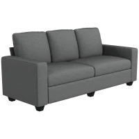 HOMCOM Canapea 3 locuri din material textil cu perne capitonate și tapițerie cu efect de in, 237x94x102cm, gri(m-12)