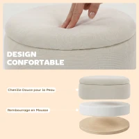 HOMCOM Pouf de Rangement en Chenille avec Couvercle, Tabouret Rond pour Salon et Chambre, Beige(m-6)