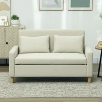 HOMCOM Sofá de 2 Plazas Tapizado en Lino Sintético con Espacio de Almacenaje 2 Almohadas y Patas de Madera 135x71x84 cm Beige(m-9)