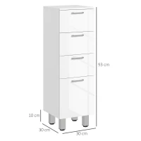 kleankin Mobiletto Bagno in Truciolato con 4 Cassetti e Base Rialzata, 30x30x93 cm, Bianco(m-3)