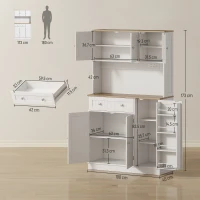HOMCOM 173 cm Tall Kitchen Cupboard with Charging Station, Pantry Storage Cabinet with Adjustable Shelves and 4 Door Racks(m-3)