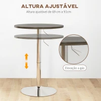 HOMCOM Mesa Alta Cozinha Mesa Alta Bar Redonda para 2 Pessoas Altura Ajustável Tampo Giratório 360° 60x60x91 cm Nogueira(m-4)