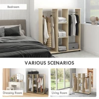 HOMCOM Open Wardrobe Double Mobile Storage Shelves Organizer W/6 Wheels-Natural(m-5)
