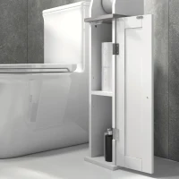 kleankin Toilet Roll Holder Cabinet, Slim Freestanding Bathroom Cabinet with Adjustable Shelf, Toilet Roll Storage Unit, White(m-8)