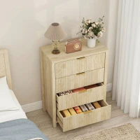HOMCOM Comodă cu 4 sertare scanalate și mânere aurii, 70x38x93 cm, lemn natural(m-7)