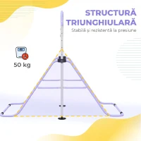 HOMCOM Bară Gimnastică Artistică pentru Copii Reglabilă cu 2 Inele, din Oțel, 148 x 105 x 128 cm, Mov(m-7)