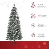 HOMCOM Brad de Crăciun acoperit de zăpadă, 150 cm, cu 464 ramuri și 28 conuri din plastic și metal, verde și alb(m-8)