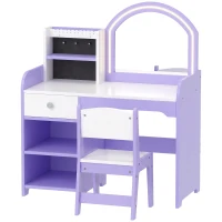 AIYAPLAY Tocador de Maquillaje Niña con Espejo de LED de 2 Colores Taburete 2 Soportes para Joyas Cajón 2 Compartimentos Morado(m-15)