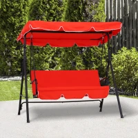Outsunny Dondolo da giardino 3 posti con tetto e struttura in acciaio, Rosso(m-8)