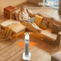 HOMCOM Aerotermă din ABS de 2000W cu telecomandă, oscilație și timer, 30x22x82.5 cm, alb(m-6)