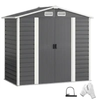 Outsunny Căsuță de Grădină din Metal cu Uși Glisante și Lacăt cu Chei, 2.1x1.2x1.9m, Gri Închis(m-11)