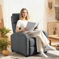 HOMCOM Fotoliu Relax Capitovat și Reclinabil la 135° cu Suport pentru Picioare din Material Textil, 69x87x100,5 cm, Gri(m-2)