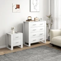 HOMCOM Bedroom Furniture Set, Drawer Chest and Nightstand, Modern White(m-2)