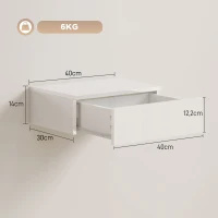 HOMCOM 2er-Set Nachttische, wandmontiertes Design, Schublade, für Schlafzimmer, Spanplatte, Weiß(m-3)