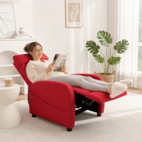 HOMCOM Fotoliu Relax Rabatabil cu Suport pentru Picioare, Material Textil cu Efect de In, 69x85x100 cm, Roșu(m-2)