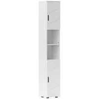 kleankin Line Embossed Tall Bathroom Storage Cabinet - White(m-1)