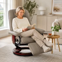 HOMCOM relaxfauteuil tv-fauteuil ligstoel kunstleer 360° draaistoel 145° verstelbaar grijs 78 x 87 x 100 cm(m-2)