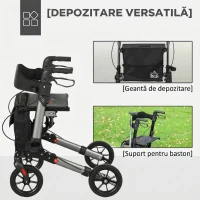 HOMCOM Cadru de mers pliabil din aluminiu, reglabil pe înălțime, cu geantă, 64x67x80-92 cm, negru și argintiu(m-5)