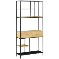 HOMCOM Estante Industrial de 5 Níveis Estante para Livros com 2 Gavetas e Estrutura de Metal 80x30x170,5 cm Madeira e Preto(m-13)
