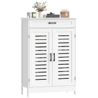 HOMCOM Shoe Cabinet with Louvered Doors, Modern Shoe Storage Cabinet with Drawer and Adjustable Shelves, White(m-11)