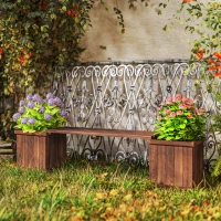 Outsunny Wooden Garden Planter & Bench Combination Garden Raised Bed Patio Park Carbonised Finish 176 x 38 x 40 cm(m-10)