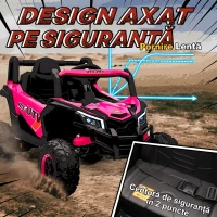 AIYAPLAY Mașină Electrică UTV pentru Copii 12V cu Centură, Telecomandă, Suspensii, USB, 3-7 km/h, 3-5 Ani, Roz(m-6)