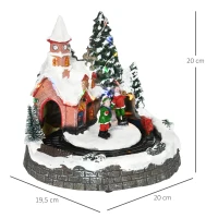 HOMCOM Pueblo Navideño Escena Navideña con Luces LED y Tren Móvil Decoración Navideña Sobremesa 20x19,5x20 cm Multicolor(m-3)