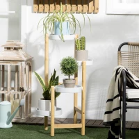 Outsunny Raft pentru plante de interior și exterior, 4 polițe tip tavă și structură din bambus, 28x28x80 cm, alb(m-6)