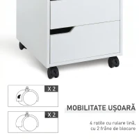 HOMCOM Comodă de birou cu 3 sertare și mânere ascunse, din lemn și metal, 40x50x57.5 cm, alb(m-6)