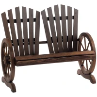 Outsunny Banc de Jardin 2 Places Adirondack Style Rustique Chic accoudoirs Roues Charette Bois Sapin traité carbonisation(m-1)