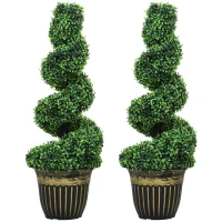 HOMCOM Set of 2 Artificial Plants, Topiary Spiral Boxwood Trees with Pot, for Home Indoor Outdoor Decor, 90cm(m-11)