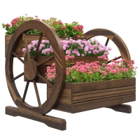 Outsunny Jardinière sur Pieds carré Potager 3 étages Style Rustique avec 2 roues Charrette trous de drainage, 62x61x57cm marron(m-11)