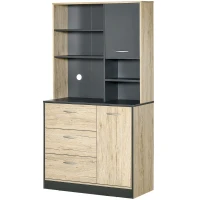 HOMCOM Mobile Cucina Credenza Moderna Salvaspazio con 2 armadietti 3 cassetti 3 ripiani Legno 90 x 39 x 169cm colore Grigio Rovere Chiaro(m-10)