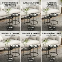HOMCOM Set 2 Măsuțe de Cafea Suprapozabile Rotunde cu Tăvi Detașabile din Oțel, Negru(m-7)