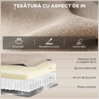 HOMCOM Fotoliu Rabatabil Manual cu Perne Groase, Mânere Căptușite și Suport pentru Picioare, Bej(m-5)