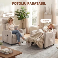 HOMCOM Fotoliu Masaj Reclinabil Manual 160°, Chenille, Suport Picioare, Telecomandă, Buzunare, Crem(m-5)
