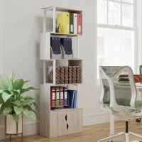 HOMCOM Bibliotecă modernă cu 5 rafturi și dulap cu 2 uși din lemn, 60x23.8x179.2 cm, alb(m-8)