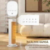 HOMCOM Radiator Ceramic 2000W cu 3 Temperaturi Reglabile, Timer 15 Ore, Telecomandă, Alb(m-4)