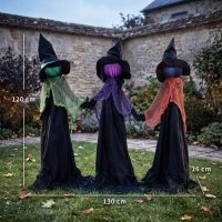 HOMCOM 120cm Witches Holding Hands Halloween Decorations Outdoor Indoor, Scary Halloween Witch Decor with Light-Up Heads(m-3)
