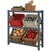 HOMCOM Raft Autoportant pentru 6 Lăzi de Băuturi cu 3 Niveluri cu Polițe Ajustabile, 110x30x110cm, Gri(m-12)