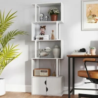 HOMCOM Bibliotecă modernă cu 5 rafturi și dulap cu 2 uși din lemn, 60x23.8x179.2 cm, alb(m-7)