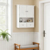 kleankin Armário de Parede para Casa de Banho com 2 Portas Prateleira Aberta e 2 Gavetas Estilo Moderno 50,8x17,8x66 cm Branco(m-8)