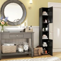 kleankin Meuble colonne de salle de bain 2 placards avec étagères réglables + 2 niches 30 x 30 x 181,5 cm noir(m-7)