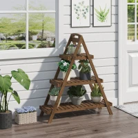 Outsunny Scaffale Porta Vasi a Piramide, Piedistallo per Piante/Fiori, con 3 Ripiani, 86x28x100cm Marrone(m-2)