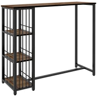HOMCOM Mesa Alta Cocina con 3 Estantes Mesa Alta Bar para 2 Personas Patas de Acero para Salón 120x40x105 cm Marrón y Negro(m-11)