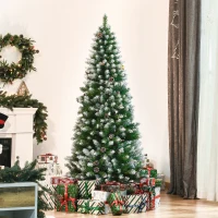 HOMCOM Brad de Crăciun Înzăpezit de 180 cm cu 630 de Ramuri și 37 de Conuri, din Plastic și Metal, Verde și Alb(m-10)