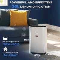 HOMCOM 20L/Day Portable Dehumidifier for Home, with LED Screen, Sleep Mode, 24H Timer, 4L Water Tank, Electric Air Dehumidifier for Damp Laundry Bedroom Basement(m-3)