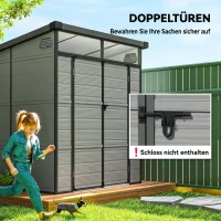 Outsunny Căsuță de Grădină din Plastic pentru Unelte cu Ferestre, Orificii de Aerisire și Încuietoare, 1.9x1.9 m, Gri Deschis(m-11)