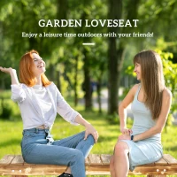 Outsunny Wooden Garden Bench, 2 Seater Outdoor Bench, Fir Wood Backless Patio Loveseat with Slatted Seat for Park, 110 x 38 x 35 cm, Carbonised(m-4)